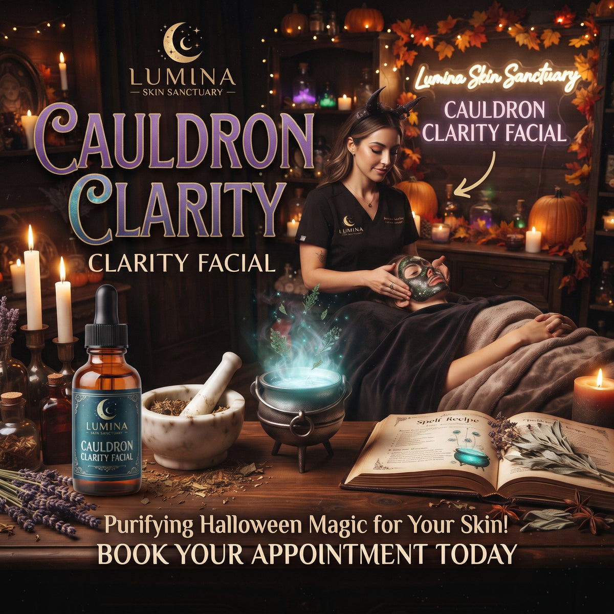 Cauldron Clarity Facial, a Halloween deep-cleansing facial in Fort Myers