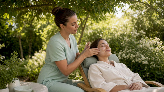 Esthetician applying express facial treatment