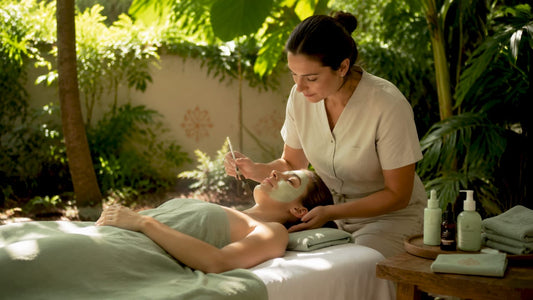 Woman receiving professional facial treatment