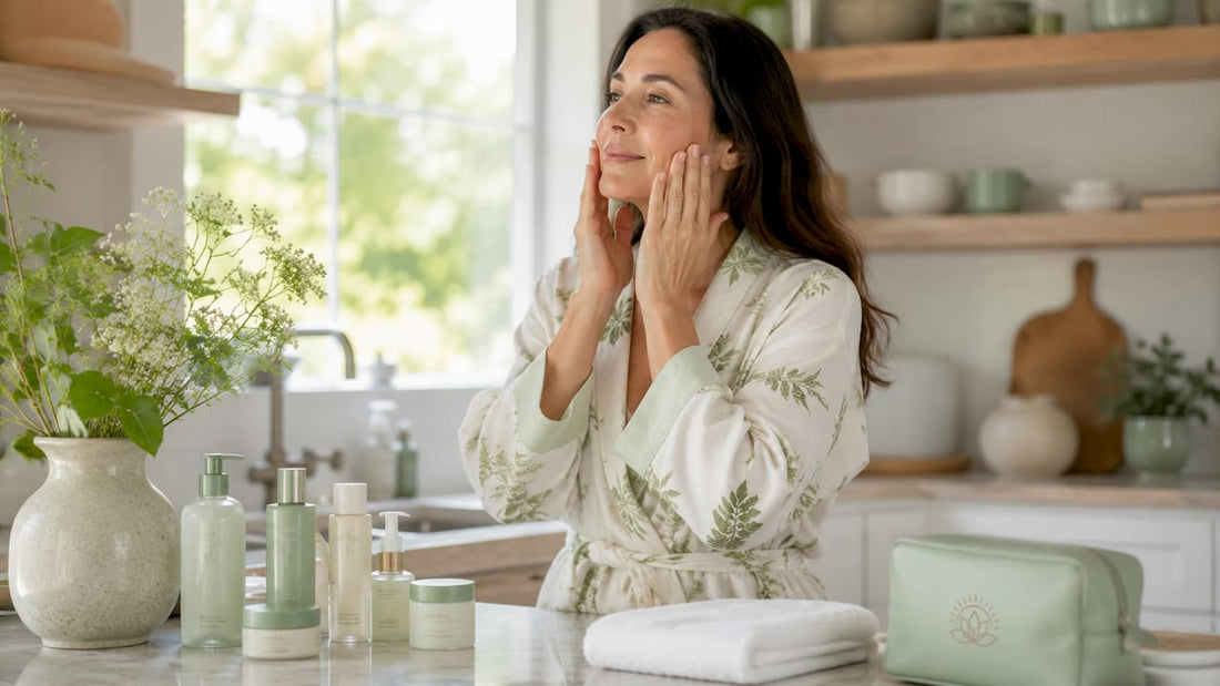 Woman applying moisturizer during skin reset routine
