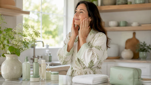 Woman applying moisturizer during skin reset routine