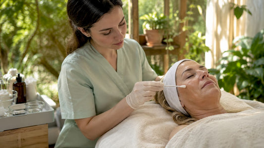Esthetician applying glycolic acid facial to client