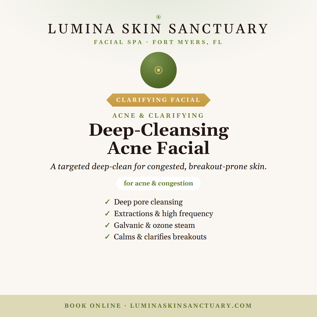 Deep-Cleansing Acne Facial at Lumina Skin Sanctuary in Fort Myers for acne-prone skin