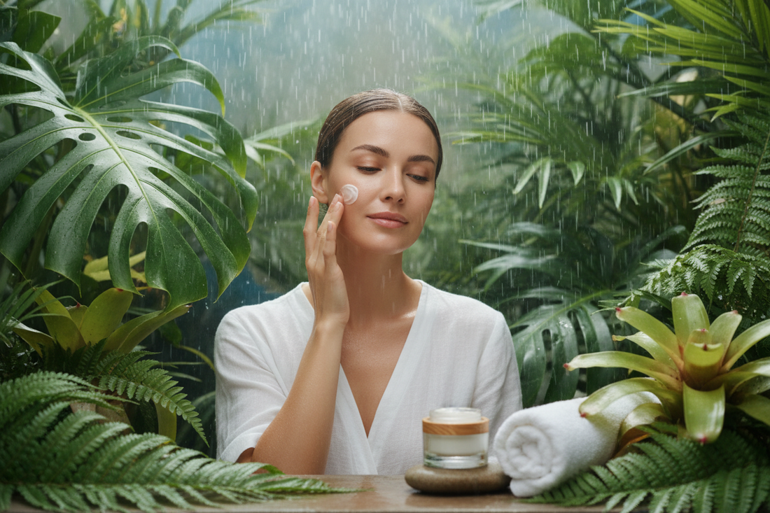 Woman with oily, humid-weather skin during Florida's wet season — how humidity and storms affect your complexion