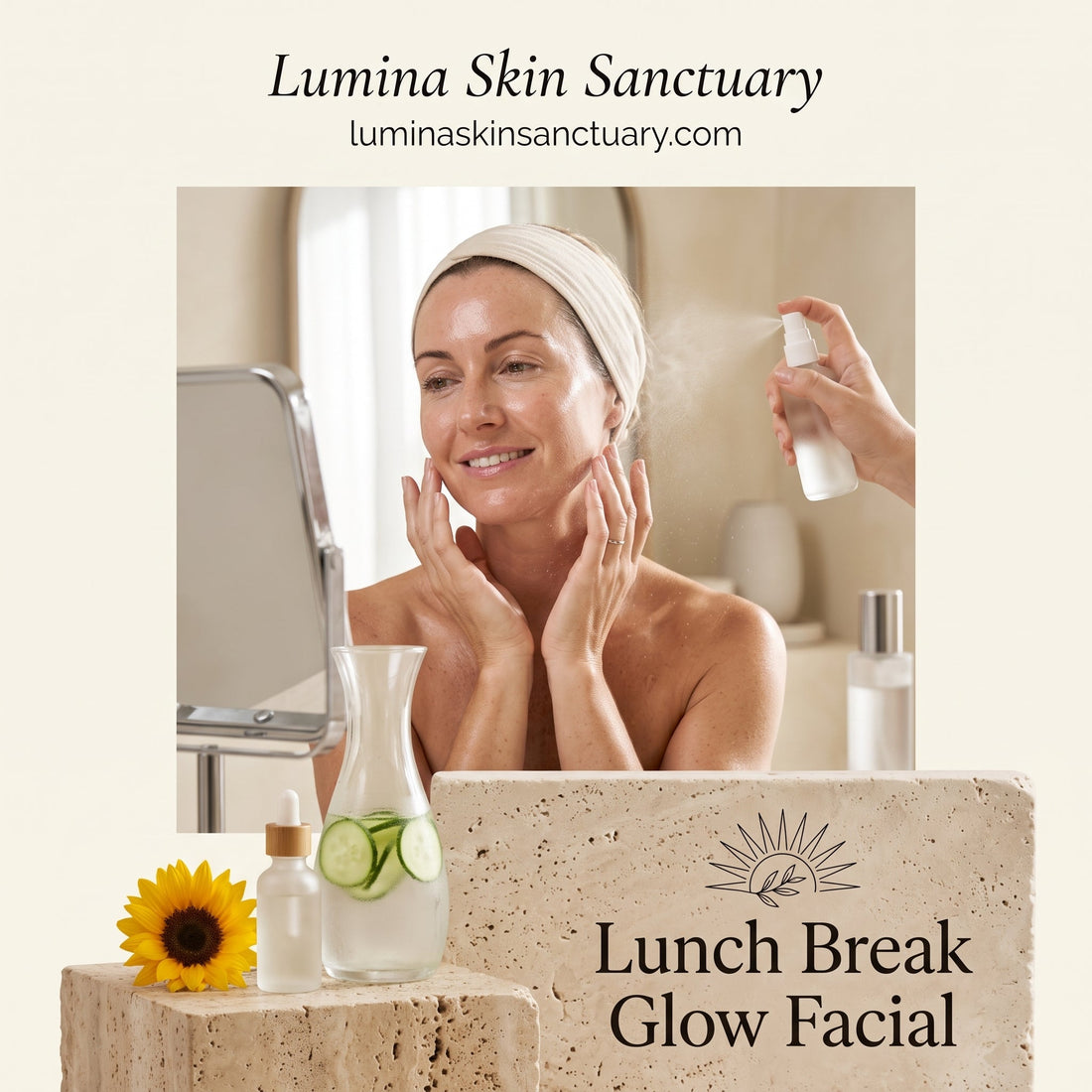 Esthetician performing the 30-minute Lunch Break Glow Facial on a client at Lumina Skin Sanctuary in Fort Myers, FL