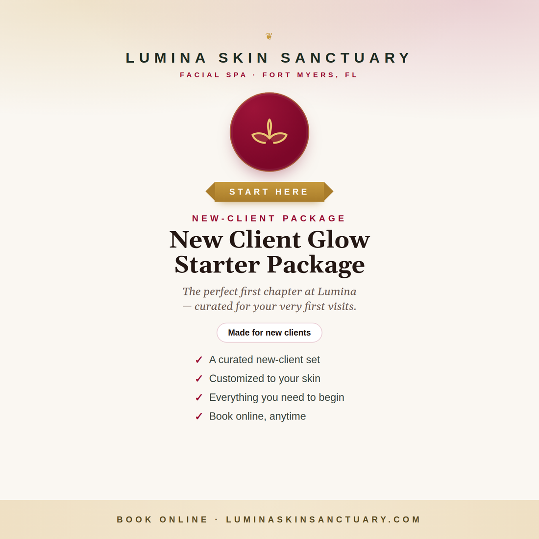 Icon for Lumina's New Client Glow Starter Package, a three-facial welcome series in Fort Myers, FL
