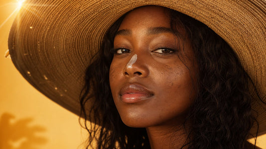 Close-up of Black skin showing sun-related dark spots and uneven tone