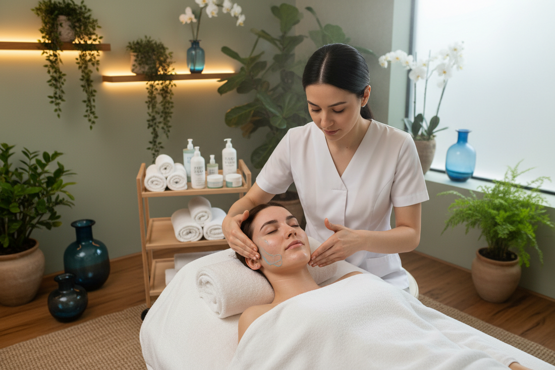Esthetician performing facial extractions during a treatment at Lumina Skin Sanctuary in Fort Myers, FL