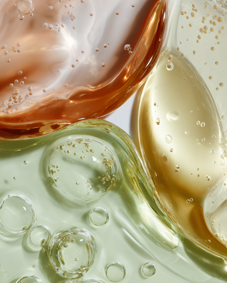 Botanical serum and gel textures in Lumina brand colors — facials and skin care in Fort Myers, FL