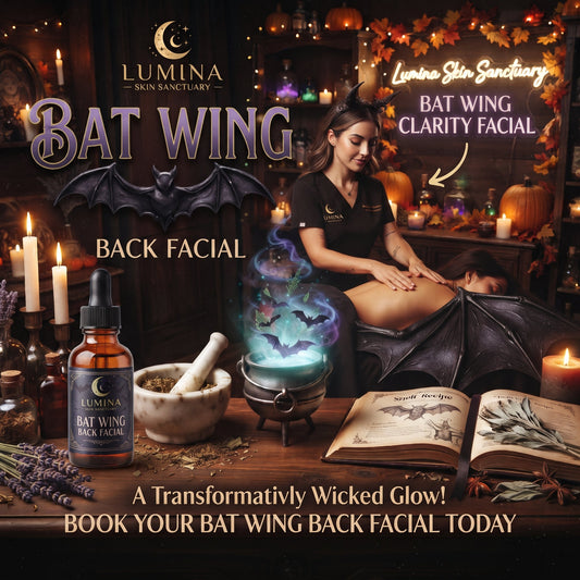 Bat Wing Back Facial, a Halloween back-clearing facial in Fort Myers