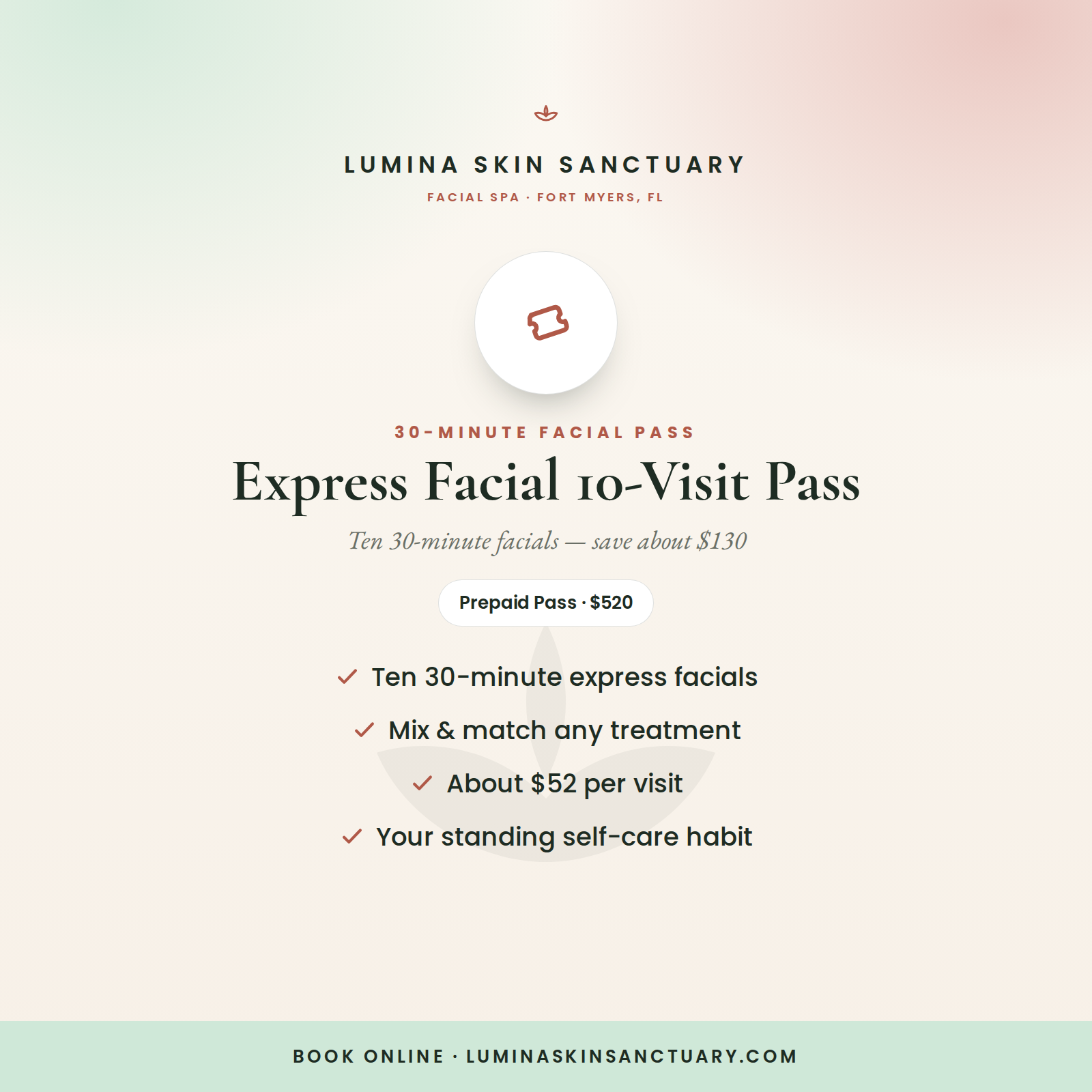 Express Facial 10-Visit Pass — ten 30-minute express facials in Fort Myers, FL | Lumina Skin Sanctuary