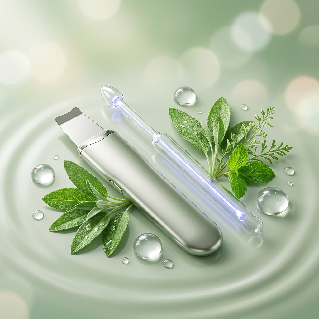 Hydra Spa Clarify Facial hero image with a clear precision tip and cool teal glow