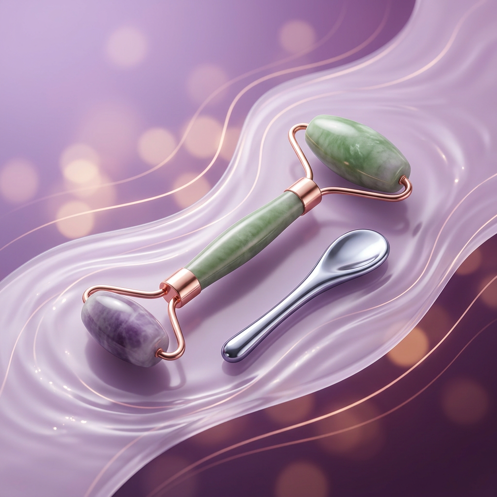 Hydra Spa Deluxe Facial hero image with a contour roller on a lavender and plum background