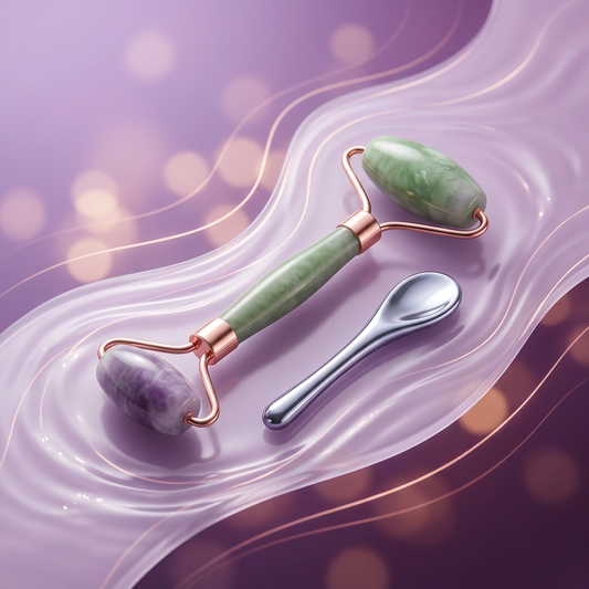 Hydra Spa Deluxe Facial hero image with a contour roller on a lavender and plum background