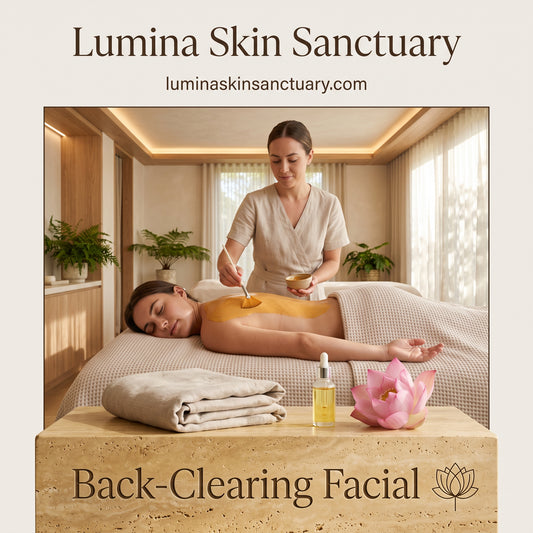 Back-Clearing Facial card showing clarifying mask application and calendula blossoms in Fort Myers.