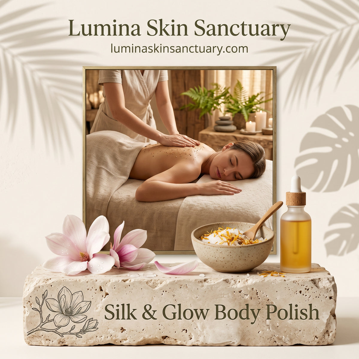 Silk glow body polish with magnolia at Lumina Skin Sanctuary in Fort Myers, FL