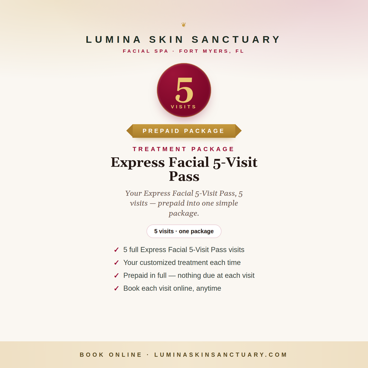 Express Facial 5-Visit Pass — Lumina Skin Sanctuary, Fort Myers